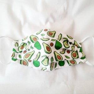 Avocado Face Mask / 100% Cotton / Reusable, Washable / Triple Layer with Filter Layer / Breathable / Unisex / Face Covering / Cloth / Food