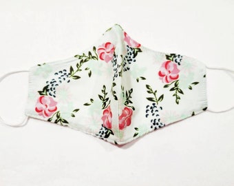 Mint grün Blume Gesichtsmaske / 100 % Baumwolle / wiederverwendbar / waschbar / Filtertasche / Doppelschicht / atmungsaktiv / Gesichtsbezug / Unisex / Frauen