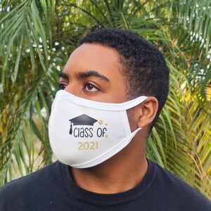 Graduation 2021 Face Mask / 100% Cotton / Nose Wire / Reusable and Washable / Graduate 2021 / Senior Class / Two Layer / Breathable / White