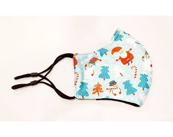 Christmas Face Mask with Filter Pocket / Nose Wire / Adjustable / Toddler, Child, Adult / 100% Cotton / Reusable, Washable / Double Layer