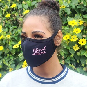 Blessed Mama Face Mask / 100% Cotton / Reusable and Washable / Double Layer / Breathable / Glittery Pink Writing / Mom Mask / Mother Mask