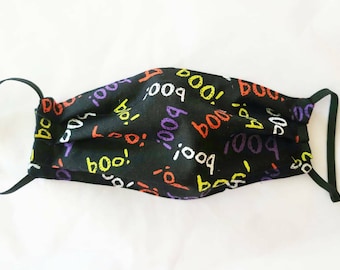 Halloween Boo Face Mask / Taglie per bambini, bambini e adulti / 100% cotone / Riutilizzabile e lavabile / Tripli strati / Strato filtrante / Traspirante