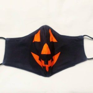 Black Pumpkin Face Mask with Filter Pocket for an Adult or Child / Halloween Mask / 100% Cotton / Reusable, Washable  / Double Layer
