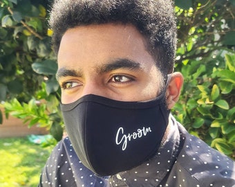 Groom Face Mask / 100% Cotton / Reusable and Washable / Double Layer / Breathable / Wedding Mask / White Writing / Groomsmen / Groom gift