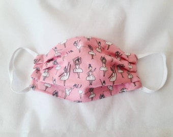 Ballerina Face Mask for Toddlers, Kids, and Adult with Filter / 100% Cotton / Reusable and Washable / Boys & Girls  / Triple Layer / Pointe
