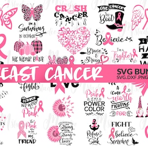 Bundle SVG cancro al seno, Cancro SVG, Consapevolezza del cancro, Download istantaneo, Nastro, Camicia cancro al seno, tagliare file, Cricut, Silhouette