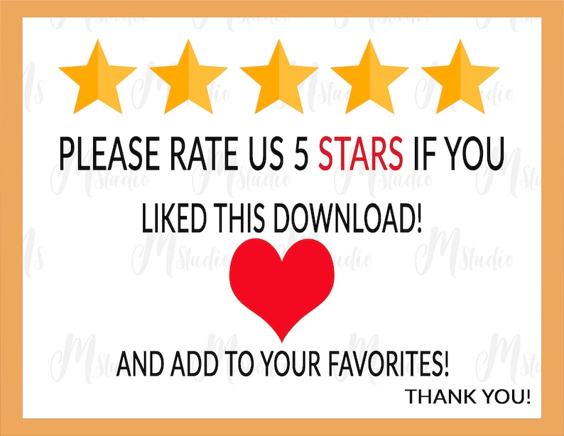 Puede incluir: Un fondo blanco con cinco estrellas amarillas, un coraz&oacute;n rojo y el texto "PLEASE RATE US 5 STARS IF YOU LIKED THIS DOWNLOAD! AND ADD TO YOUR FAVORITES! THANK YOU!"