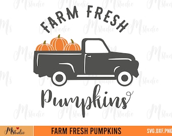 farm fresh pumpkins svg, fall svg, farm truck svg, autumn svg, fall sign svg, pumpkin sign svg, old truck svg