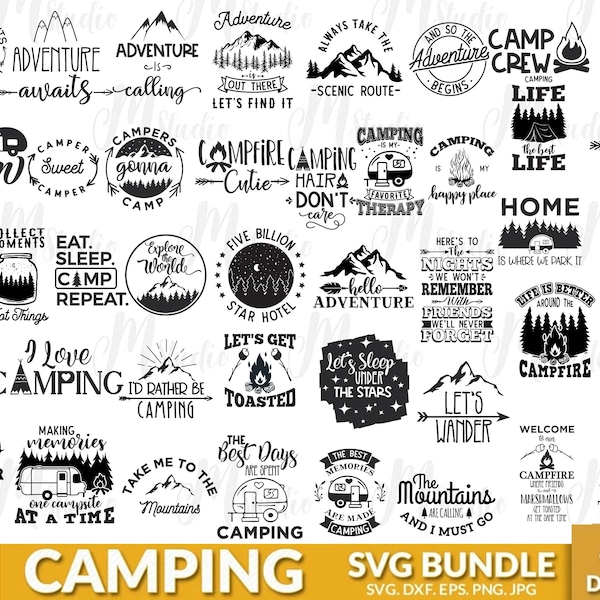 Camping SVG Bundle, 42 Camping Svg, Camper Svg, Camp Life Svg, Camping Sign Svg, Summer Svg, Adventure Svg, Campfire Svg, Camping coupe fichiers
