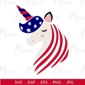 4th of july unicorn svg, unicorn head svg, unicorn face svg, patriotic svg, independence day svg, america svg, american flag svg
