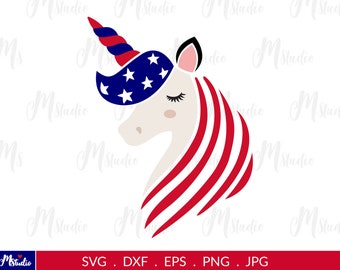 4th of july unicorn svg, unicorn head svg, unicorn face svg, patriotic svg, independence day svg, america svg, american flag svg