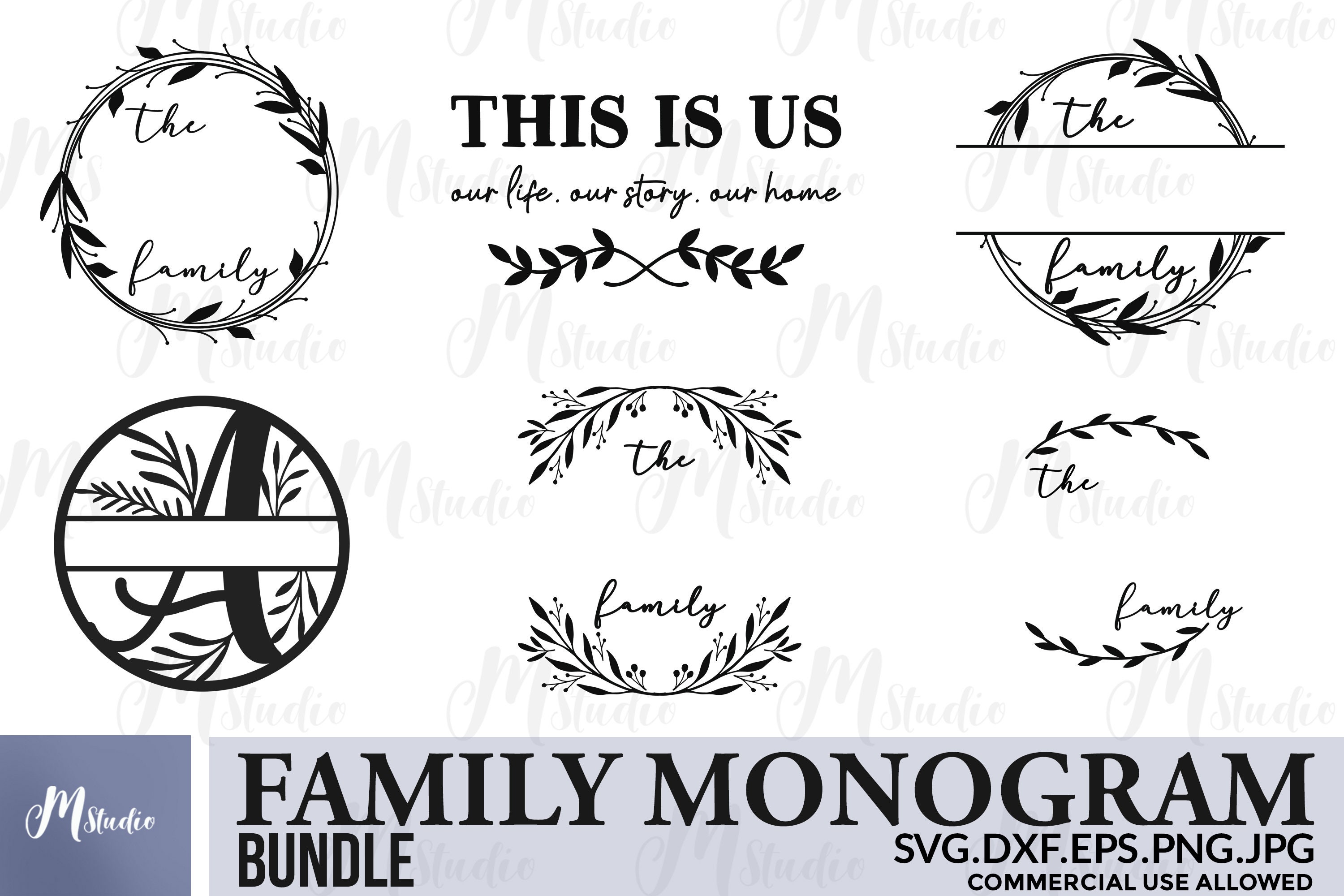Family Monogram SVG Bundle and Free Split Monogram Letters. | Etsy