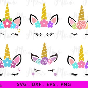 Unicorn SVG face 6 Pack, Girl Birthday Shirt Svg, Unicorn svg, magical unicorn svg, Unicorn eyelashes svg, Svg Cut Files for Cricut, Png,Dxf