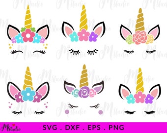 Unicorn SVG face 6 Pack, Girl Birthday Shirt Svg, Unicorn svg, magical unicorn svg, Unicorn eyelashes svg, Svg Cut Files for Cricut, Png,Dxf