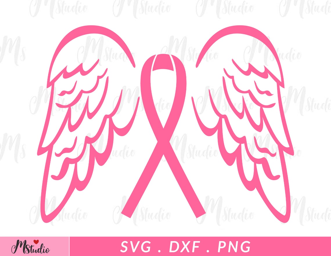 Awareness Ribbon With Angel Wings Breast Cancer Svg Instant - Etsy