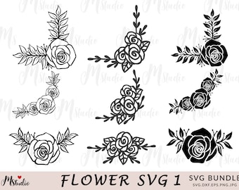 Svg floral, archivo svg de borde de flores, paquete Svg floral, archivo de corte svg de flores, esquina de flores, boda, archivos Svg para Cricut y silueta