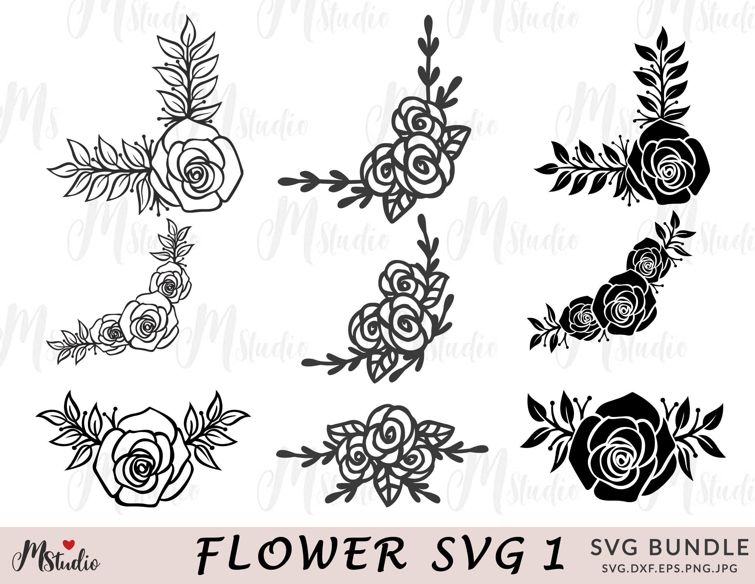 Rose flower corner svg, roses swag svg, floral border svg, simple botanical  line drawing accent, flourish, garland, Svg files for cut file