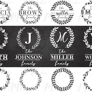 Couronne de monogramme familial, dessins SVG, téléchargement numérique, décoration d'intérieur, personnalisé, signe de la famille SVG
