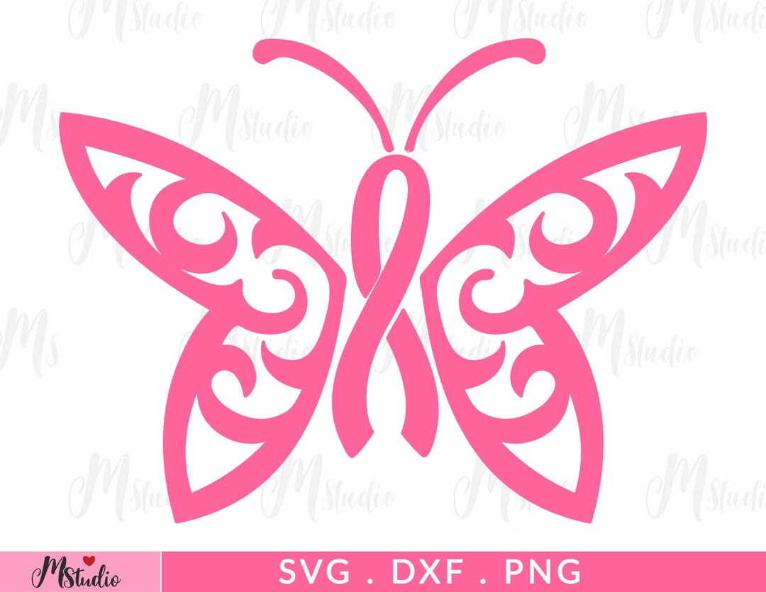 Butterfly Ribbons Svg, Digital Download, Breast Cancer, Cancer Ribbon