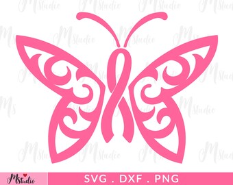 Butterfly Ribbons svg, Digital Download, Breast Cancer, Cancer Ribbon Svg, Pink Ribbon, Hope Svg, Cancer Svg,Perfect for Cricut