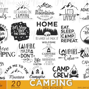 Pacote Camping SVG, Montaine SVG, Camper SVG, Camping Friends, Cricut Silhouette.