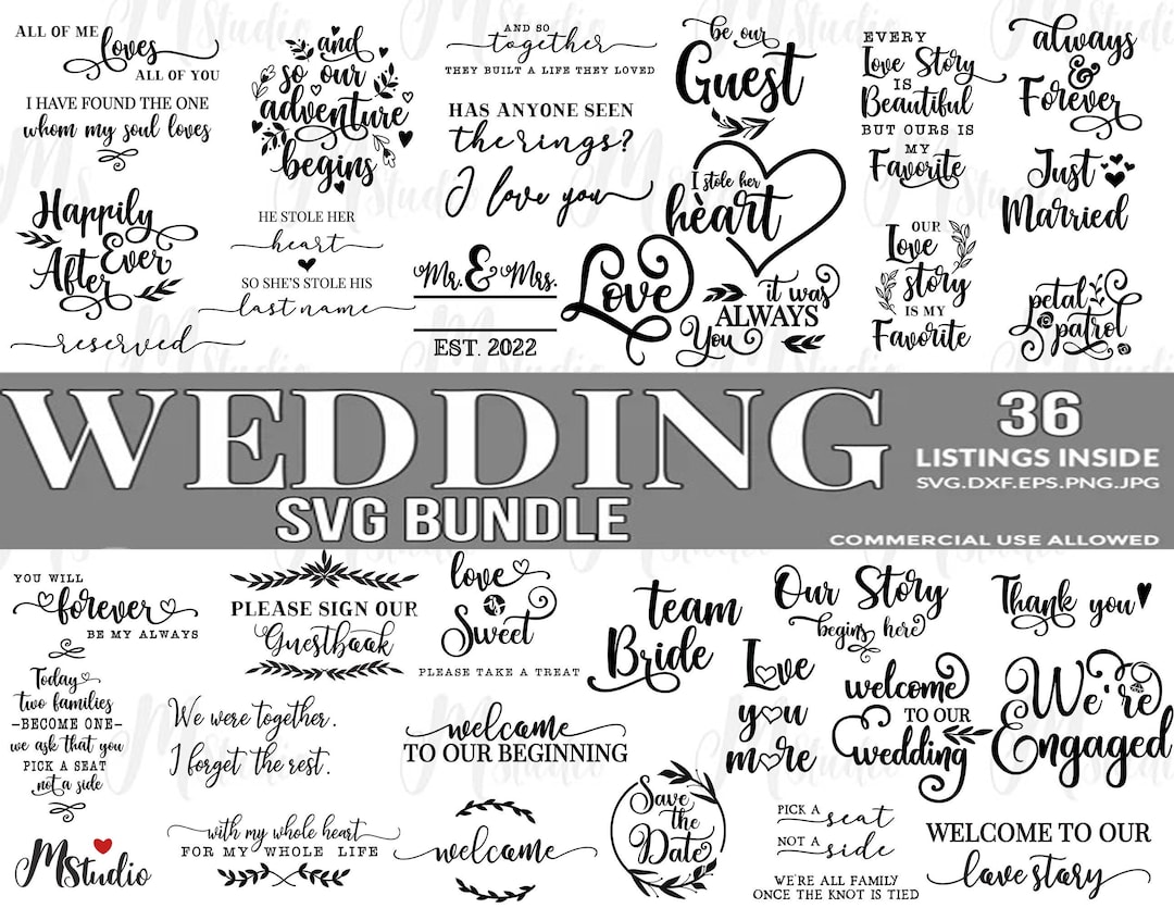Wedding SVG Bundle, Mr and Mrs Svg, Wedding Svg Files, Bridesmaid Svg