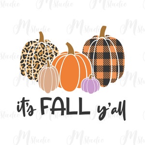Pode incluir: Um design digital com cinco ab&oacute;boras com padr&otilde;es diferentes. As ab&oacute;boras s&atilde;o laranja, marrom e preto com detalhes brancos. O texto "it's FALL y'all" est&aacute; escrito em preto abaixo das ab&oacute;boras.