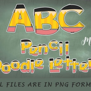 Pencil Doodle Letters , Doodle Letters A-Z, Numbers, School Letters , PNG File, Teacher Design , Pencil Alpha, Capital Letters, Lowercase