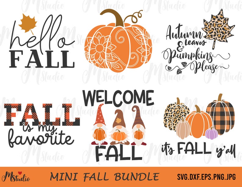 Pode incluir: Um pacote de download digital de 10 arquivos de corte SVG com tema de outono. Os designs incluem gnomos, ab&oacute;boras e texto que diz "hello fall", "fall is my favorite", "welcome fall", "autumn & leaves & pumpkins please", e "it's fall y'all".