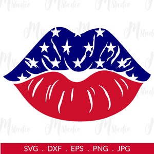 4 juillet svg, lèvres Kiss usa svg, SVG patriotique, America American Kiss Svg Png Dxf Cut File ou Cricut
