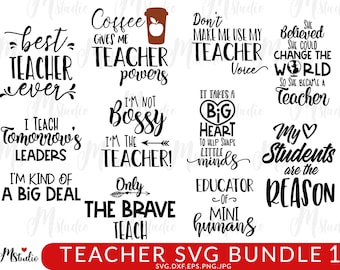 Bundle Svg enseignant, svg enseignant, svg école, professeur citation Svg, appréciation de l’enseignant, enseigner l’amour inspirer, retour à l’école, fichiers de coupe svg