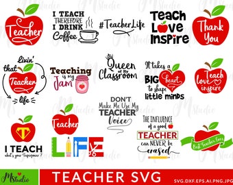 Enseignant vie Svg, enseignant Svg, école Svg, retour à l’école svg, enseigner Svg, retour à l’école Svg, Apple Svg, cricut et coupe de silhouette