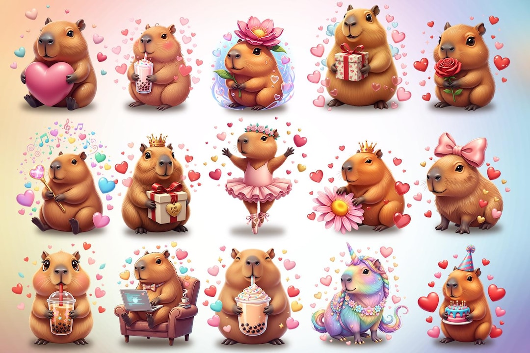 15 PNG Capybara Clipart Bundle, Jungle Animals,birthday Kids Png,cute ...