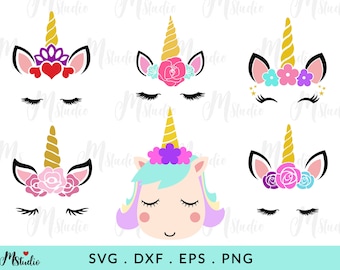 Unicorn SVG face 6 Pack, Girl Birthday Shirt Svg, Unicorn svg, magical unicorn svg, Unicorn eyelashes svg, Svg Cut Files for Cricut, Png,Dxf