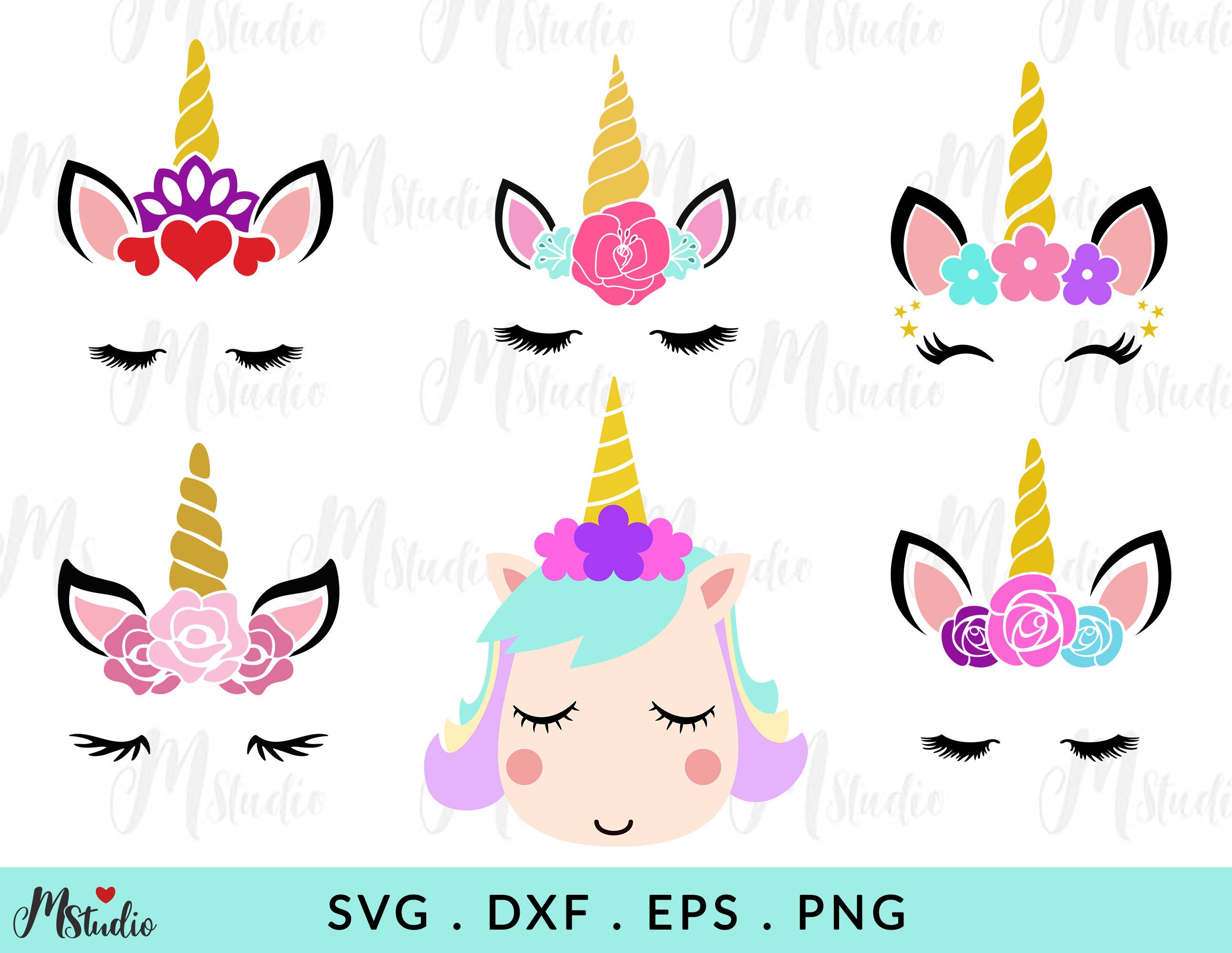 Unicorn SVG face 6 Pack, Girl Birthday Shirt Svg, Unicorn svg, magische eenhoorn svg, Unicorn wimpers svg, Svg Cut Files voor Cricut, Png, Dxf