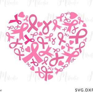 Herz Krebs Bänder, rosa Herz PNG, Bewusstsein PNG, SVG Digitale Datei, Brustkrebs, perfekt für Cricut, digitaler Download