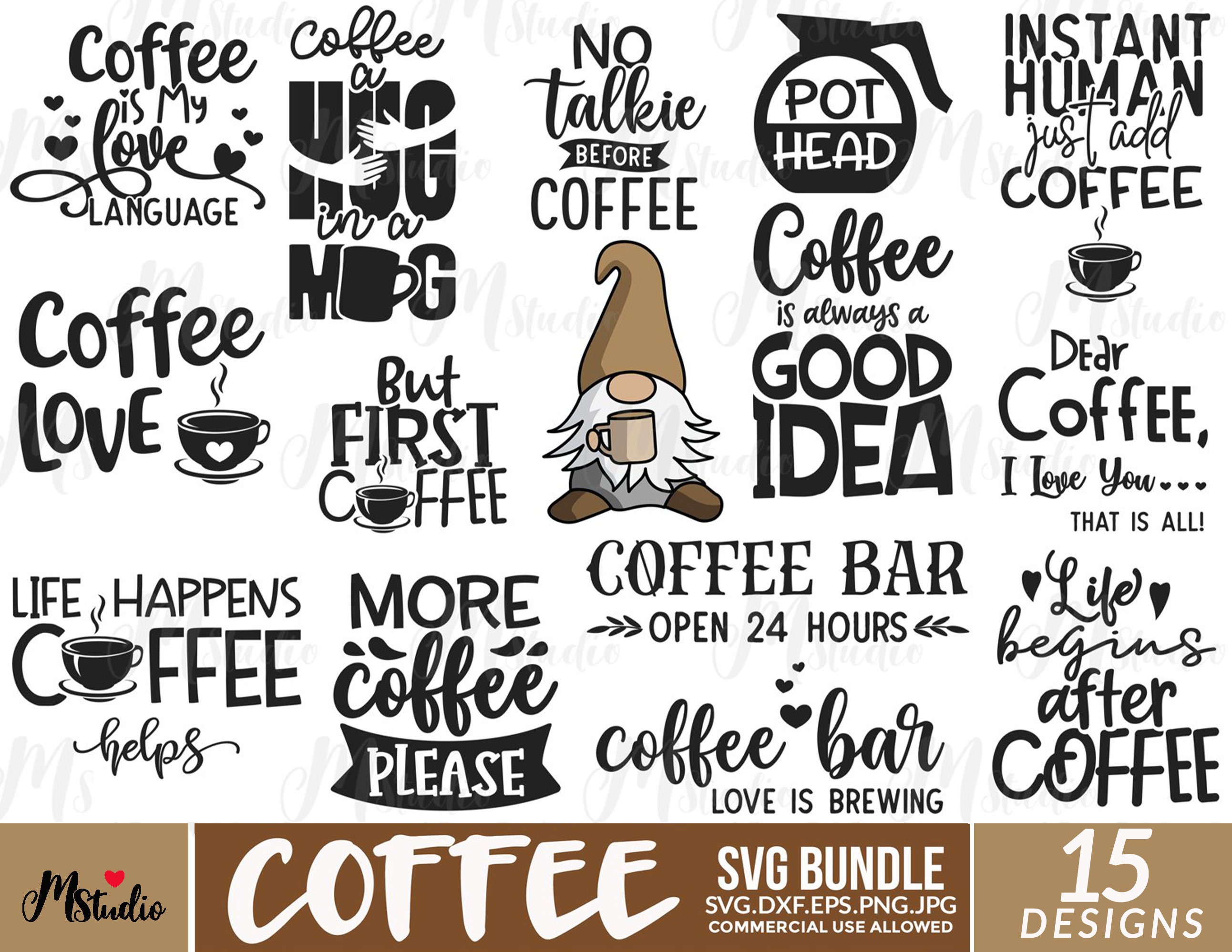 Funny and Cute Coffee Cup Sayings SVG Bundle (Instant Download) 