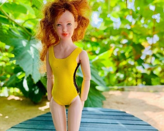 YELLOW with BLACK tulle SWIMSUIT for Heidi Ott doll, miniatures, 112 scale, sewn, handmade