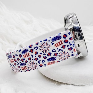 Patriotic Firework Flip Flop Leopard Watch Band compatible with Apple Watch Fitbit Samsung image 1