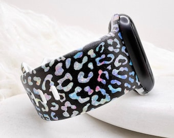Silver Leopard Watch Band compatible with Apple Watch Fitbit Samsung