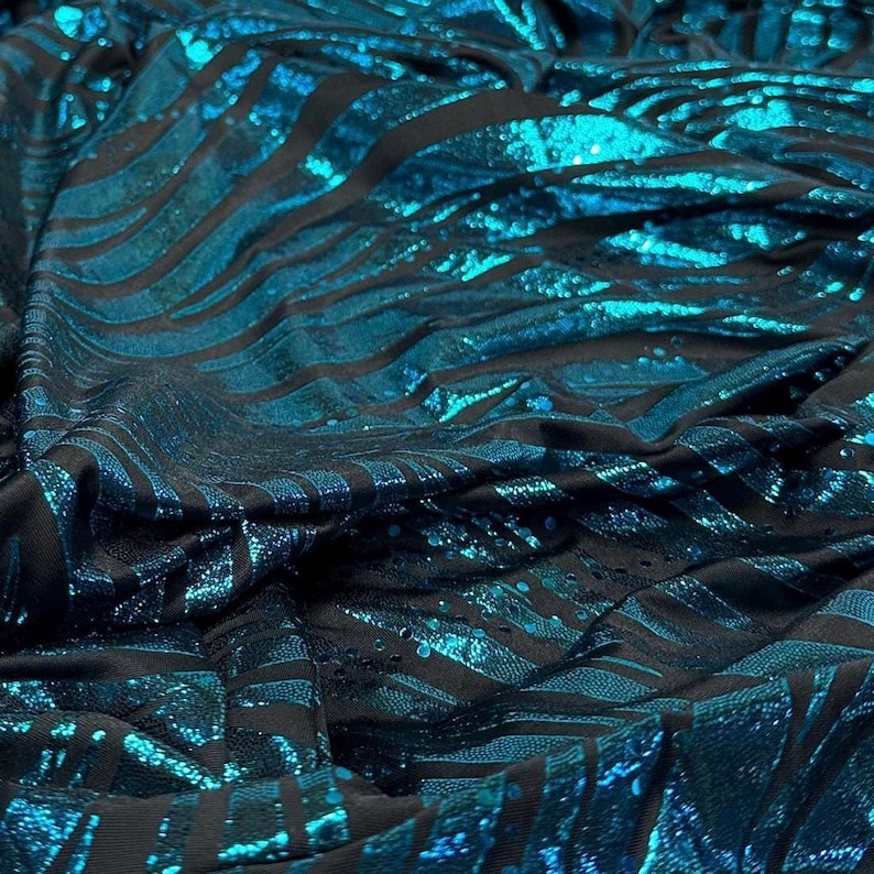 Foil Sequins Lurix Venezia 4 Way Flowy Polyester Spandex Knit Fabric By The Yard Dresses, Skirts, Swim Wear, Dance Wear Animal Zebra Print image 2