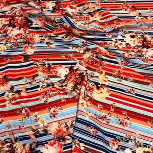 4 Way Stretch Print Nylon Spandex Fabric By The Yard Tricot Swim Wear Bikini Active Wear Flower Floral Mulitcolor Stripes