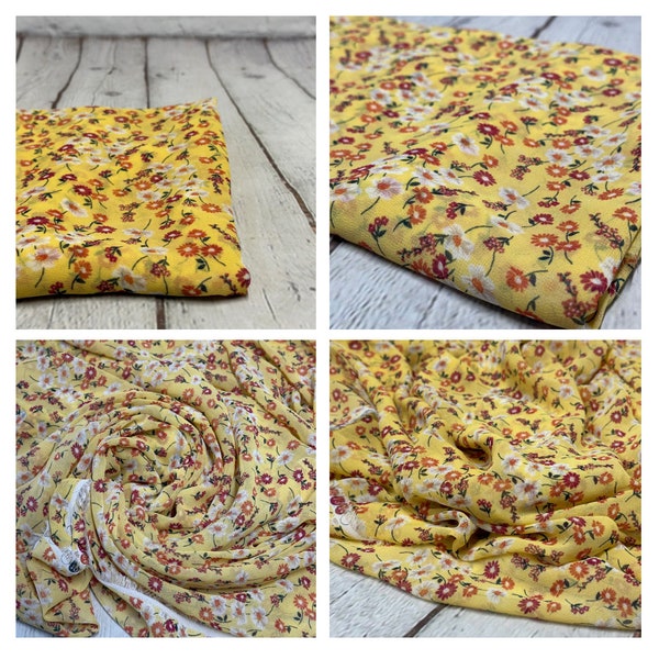 Polyester Chiffon Woven Print Fabric By The Yard Small Mini Yellow  Summer  Floral Print