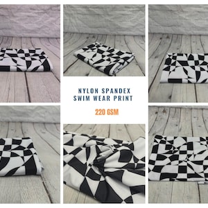 4 Way Stretch Print Nylon Spandex Fabric By The Yard Tricot Swim Wear Bikini Active Wear Abstract Check Hazy Print 280 GSM