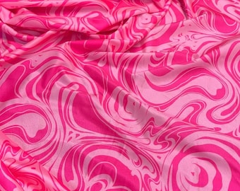 4 Way Stretch Print Nylon Spandex Fabric By The Yard Tricot Swim Wear Bikini Active Wear Pink Hazy Milky Tie Die 70s Retro Vintage