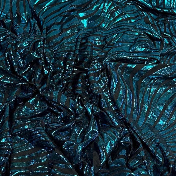Foil Sequins Lurix Venezia 4 Way Flowy Polyester Spandex Knit Fabric By The Yard Dresses, Skirts, Swim Wear, Dance Wear Animal Zebra Print