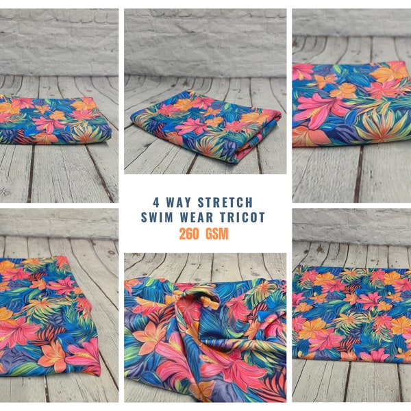 4 Way Stretch Print Spandex Fabric By The Yard Tricot Swim Wear Bikini  Bright Neon Tropical Floral