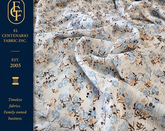 Polyester Yoryu Chiffon Woven Print Fabric By The Yard Small Mini Cream Blue  Summer  Floral Print
