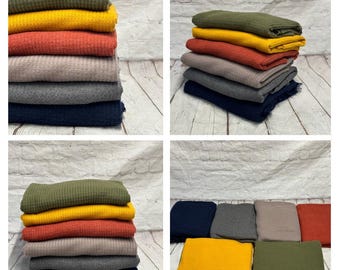 New colors! Fall Colors Soft Brushed Waffle Sweater Knit Fabric By The Yard Fuzzy Thermal
