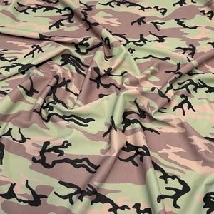 4 Way Stretch Print Nylon Spandex Fabric By The Yard Tricot Swim Wear Bikini Active Wear Camouflage Army Camo Green Tan